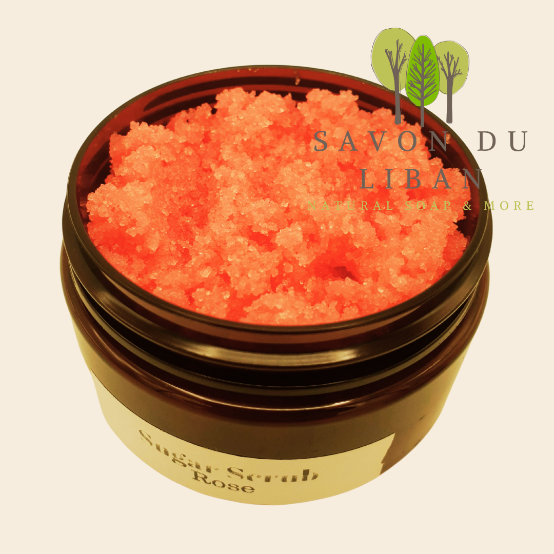 Rose Sugar Scrub Jar - 100 grams Handmade in Lebanon - Skin Exfoliation.