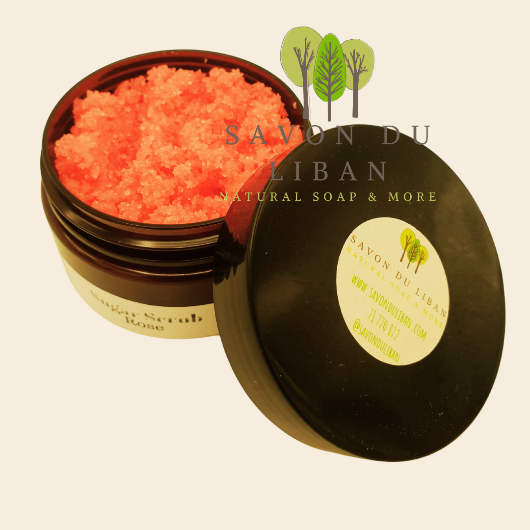 Rose Sugar Scrub Jar - 100 grams Handmade in Lebanon - Skin Exfoliation.