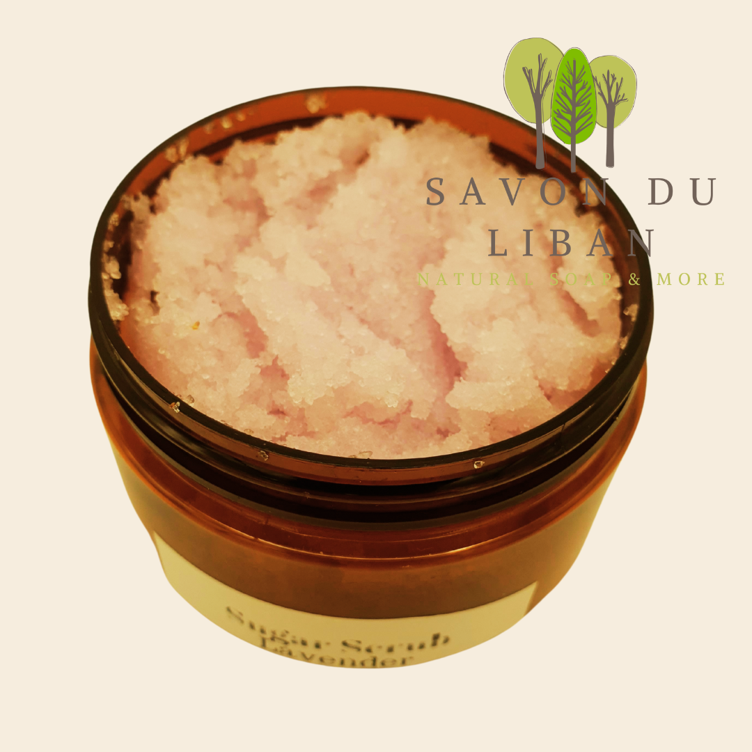 Lavender Sugar Scrub Jar - 100 grams Handmade in Lebanon - Skin Exfoliation.
