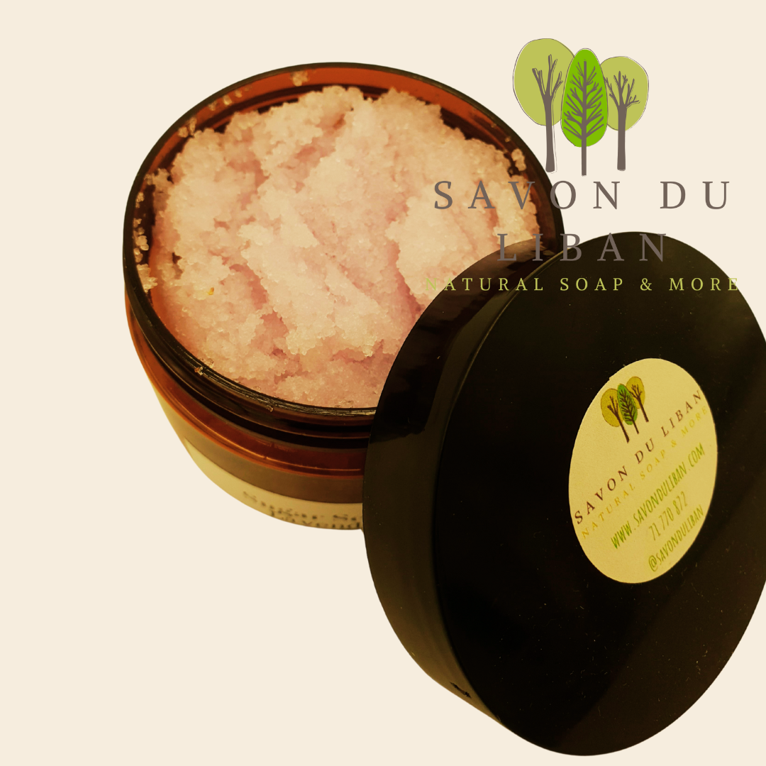 Lavender Sugar Scrub Jar - 100 grams Handmade in Lebanon - Skin Exfoliation.