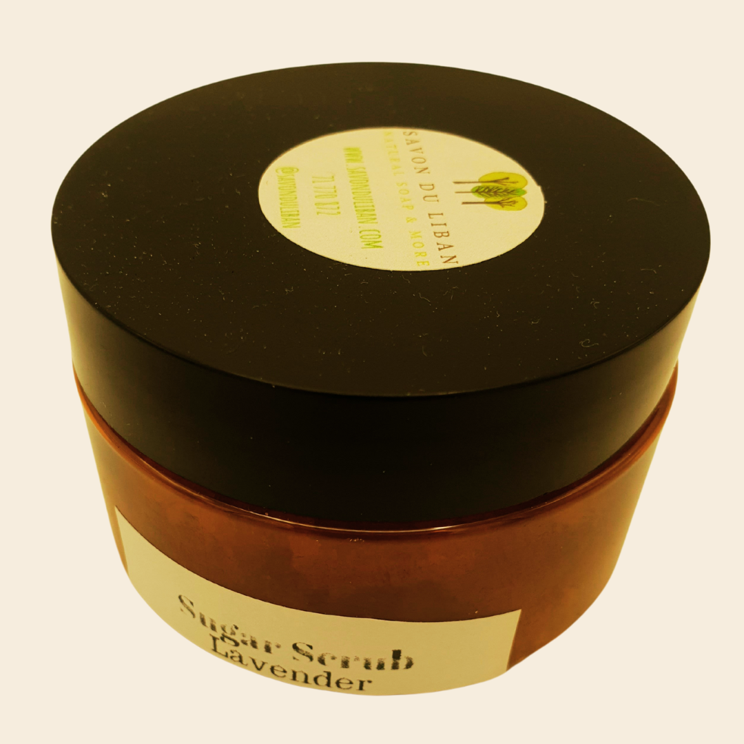 Lavender Sugar Scrub Jar - 100 grams Handmade in Lebanon - Skin Exfoliation.