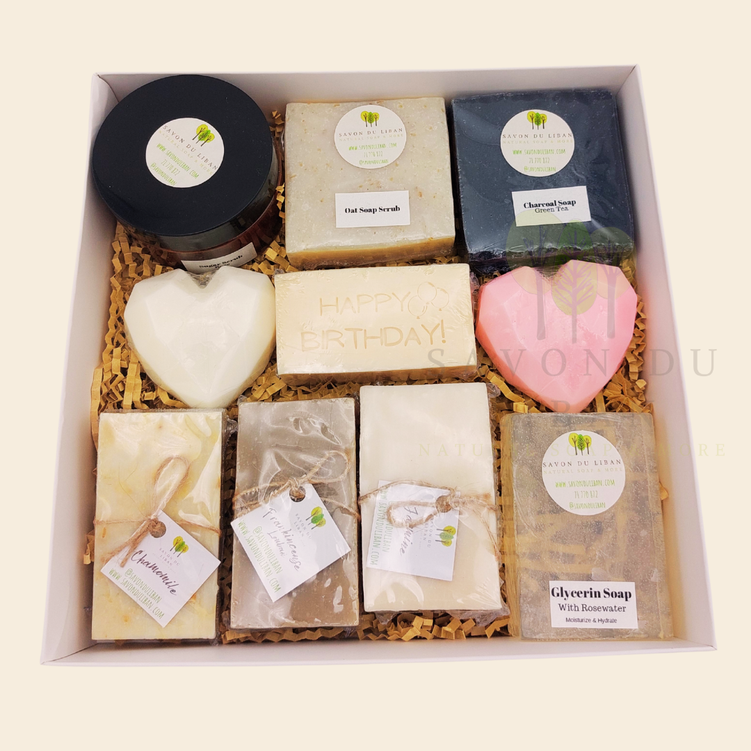 Radiance Unveiled spa gift box with soaps, scrubs, and heart soaps – perfect for birthdays or get well soon