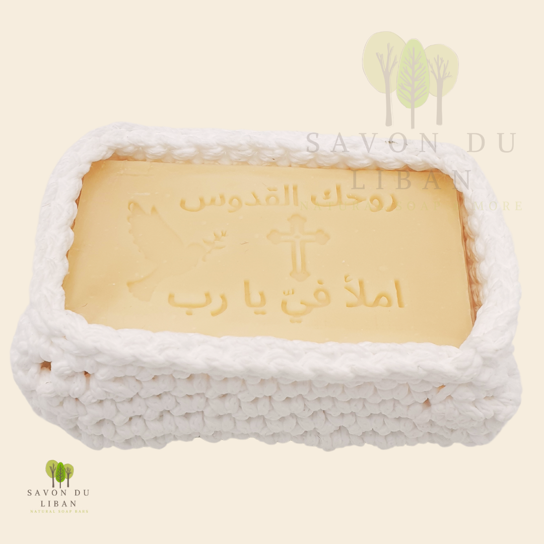 Savon du Liban Baptism & Holy Communion Stamped Soap in Crochet: روحك القدوس املأ في يا رب