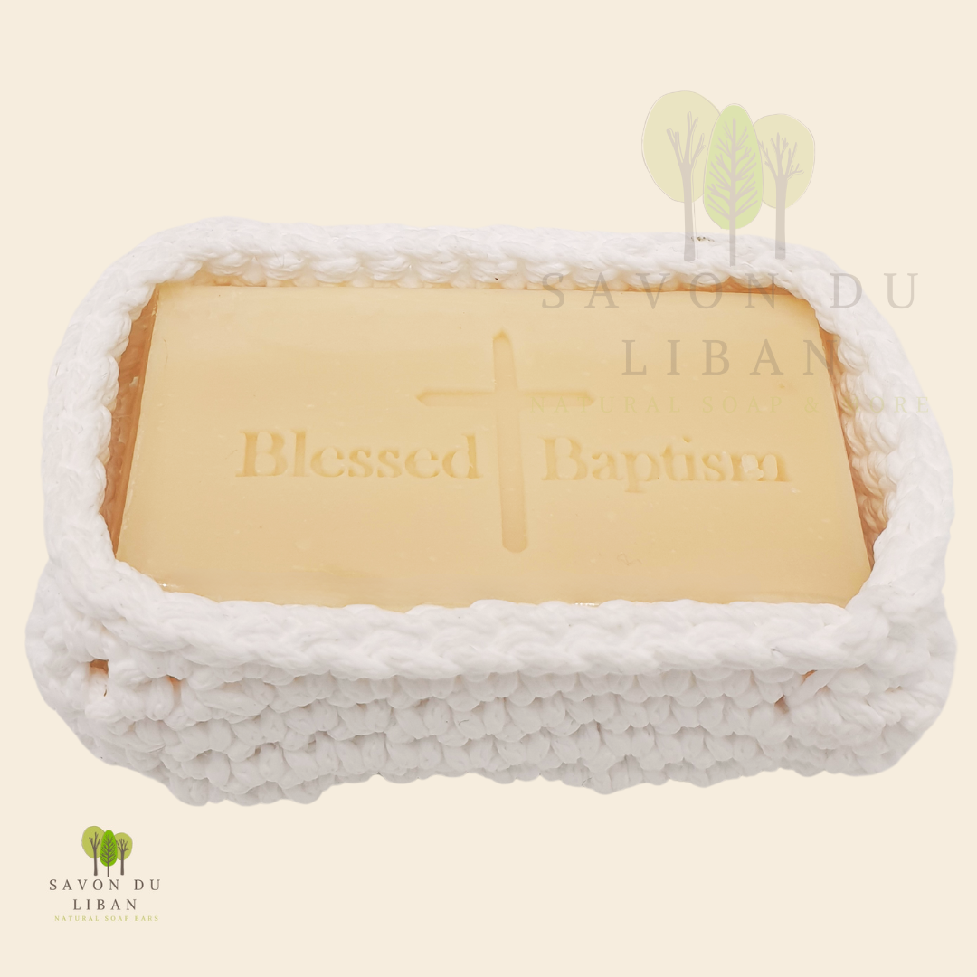 Handcrafted natural soap bars for baptism and first communion return gifts.