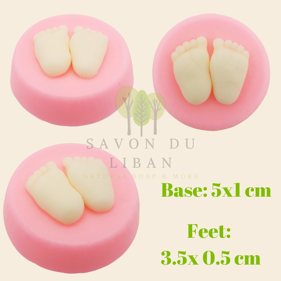 Tiny Toes Soap Treasures: Feet on Round Base in various colors by Savon Du Liban, shaped like tiny baby feet