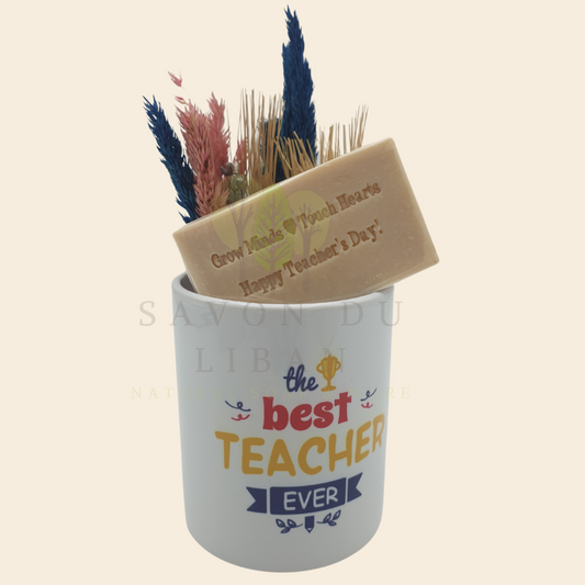 Teacher's Mug with Dried Flowers & Stamped Soap