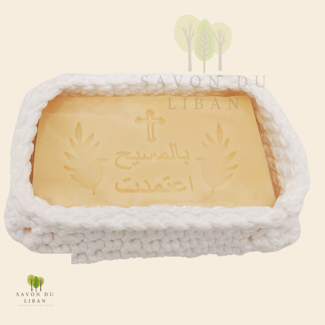 Savon du Liban Baptism & Holy Communion Stamped Soap in Crochet: بالمسيح اعتمدت