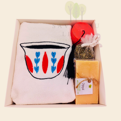 Retro Charm of Lebanon embroidered towel and soap gift box.