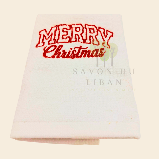 Festive 30×30 cm embroidered towel perfect for Christmas gift sets