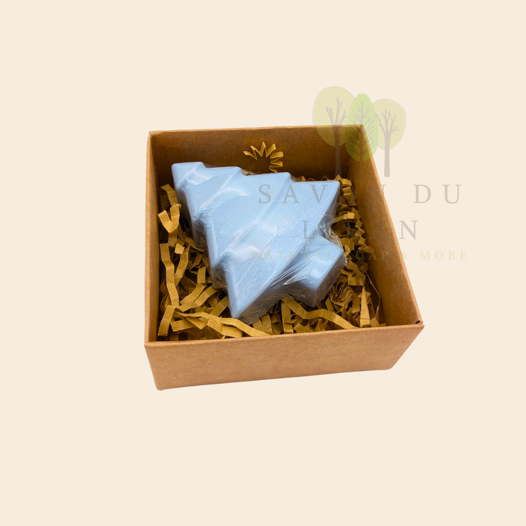 Christmas tree soap displayed inside Le Mini Box de Noël