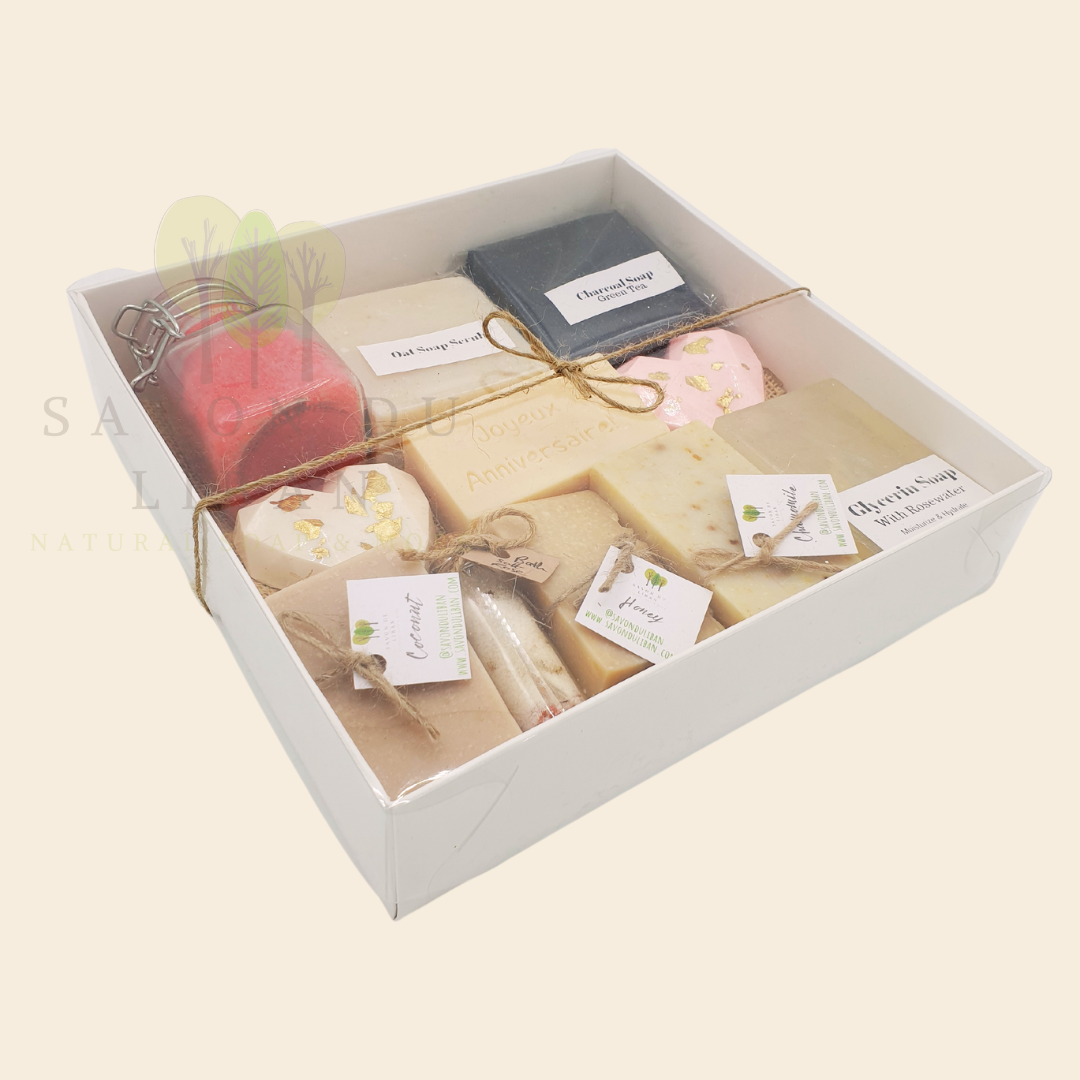 Radiance Unveiled - The Ultimate Birthday Spa Gift with Lebanese Artisanal Soaps and Scrubs. Box with Closed Lid.