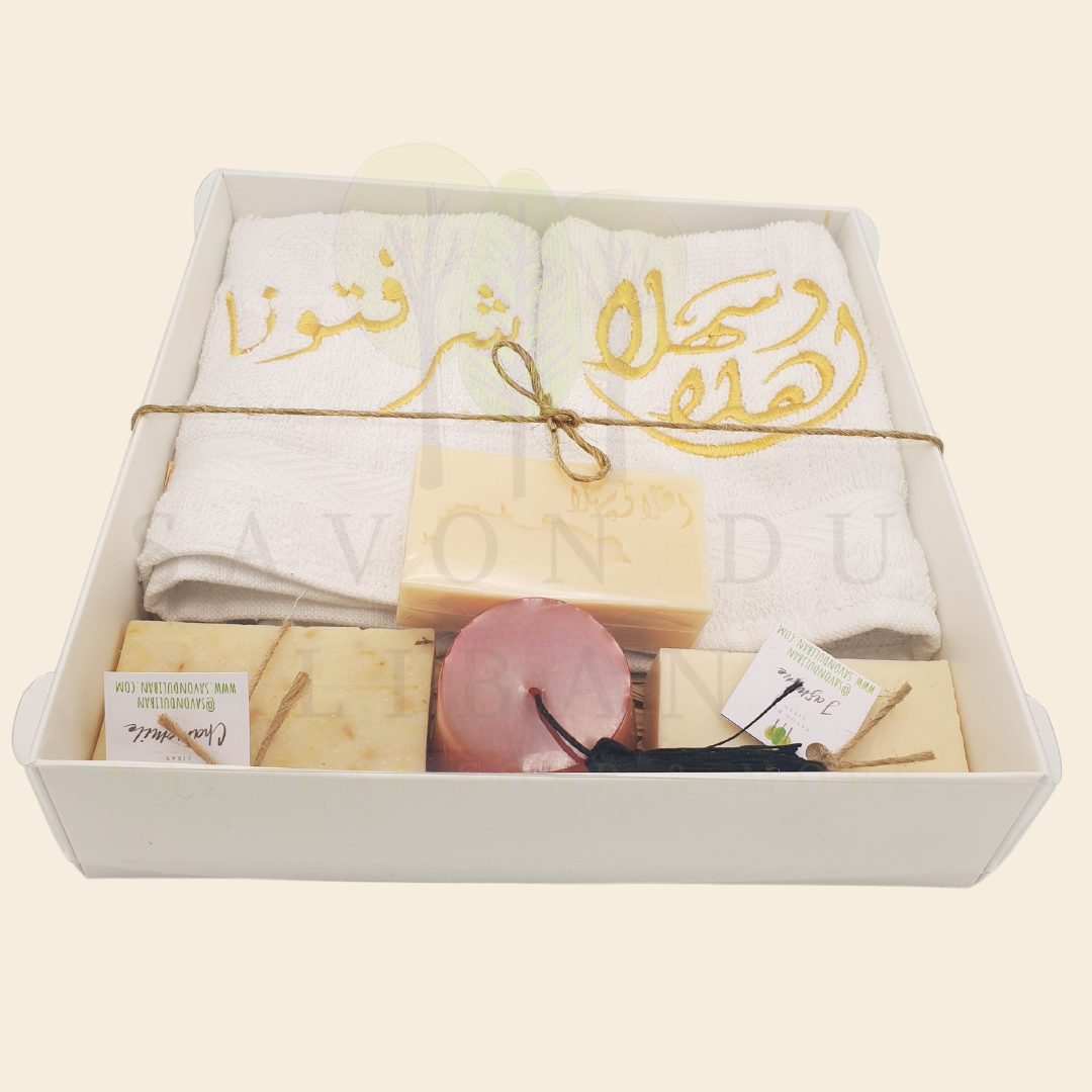 Lebanese Gift Set "Good to See You" 2 Towels with Handmade Soap Bars