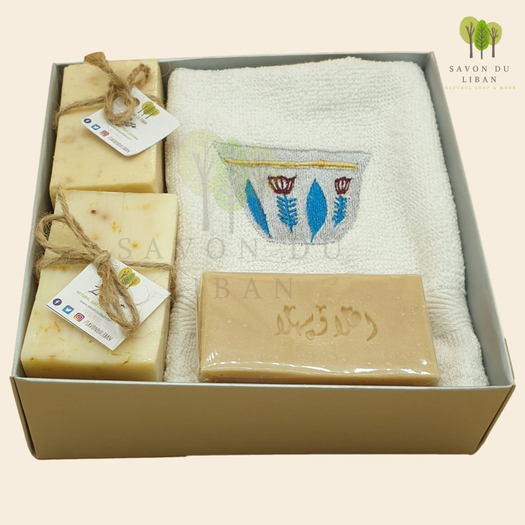 Al Shaffeh Traditional Gift Set with handmade soaps and embroidered towel Classic Cup