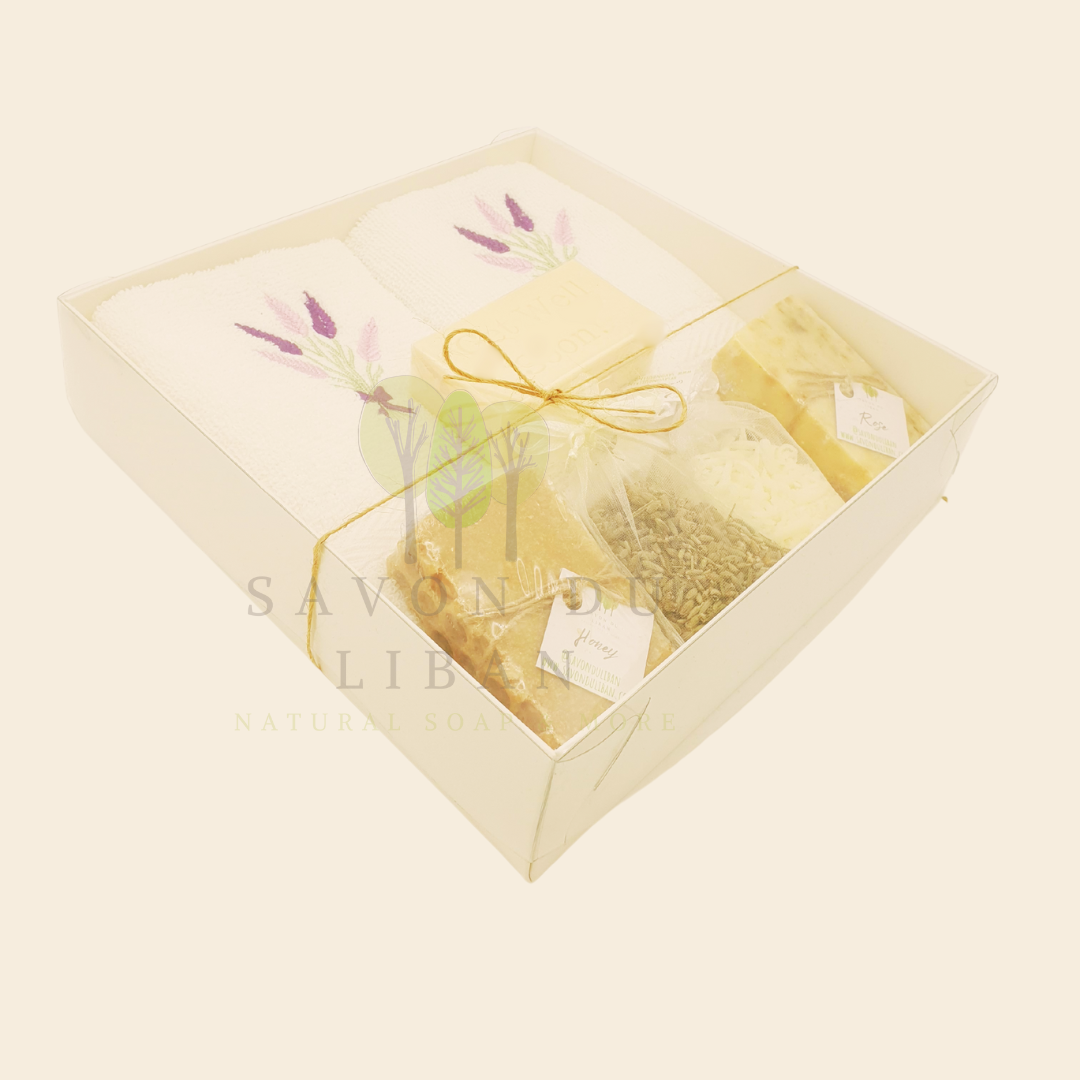 Lavender Moments Gift Set - Thank You Edition: A gratitude Gift Set including handmade soaps and towels from Lebanon.