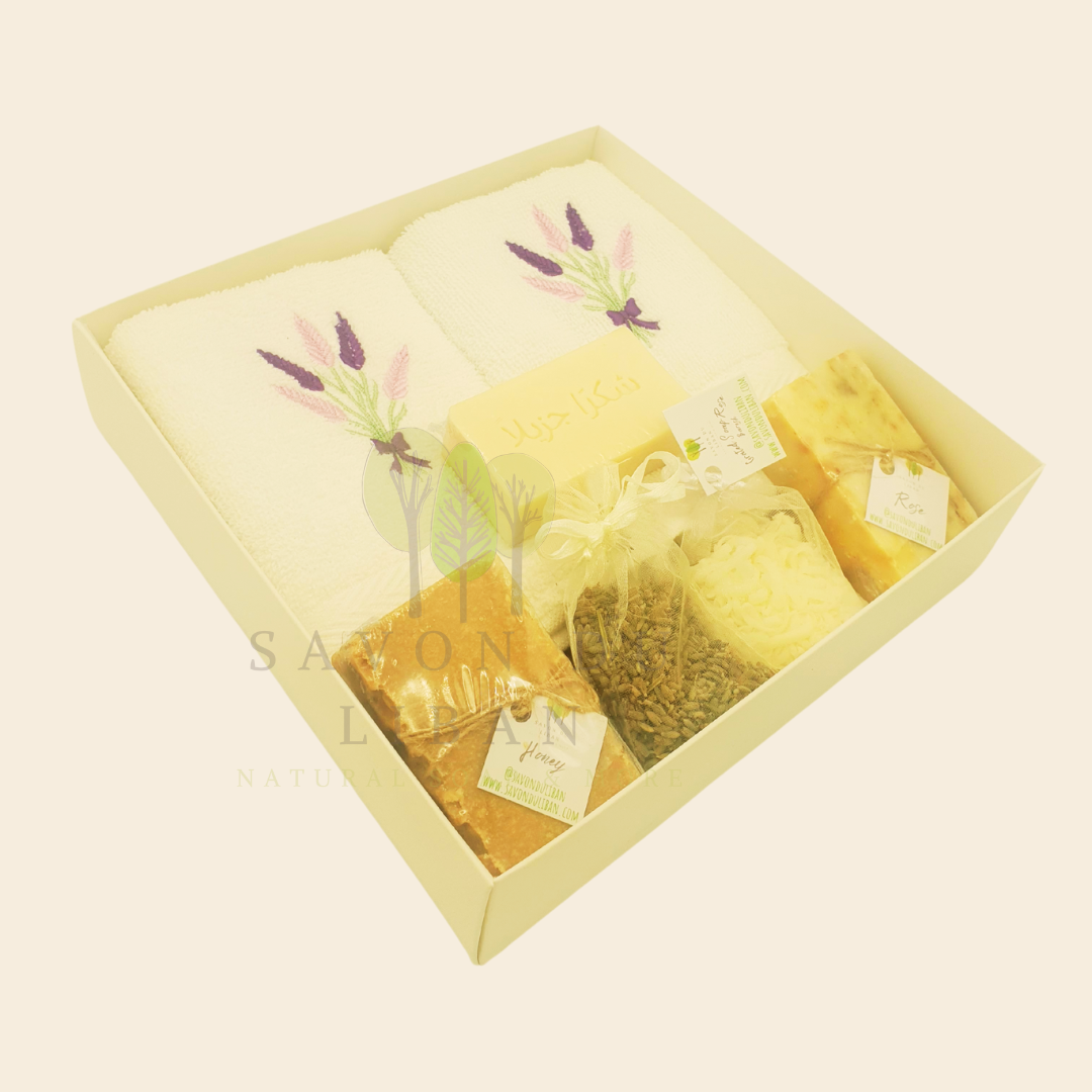 Lavender Moments Gift Set - Thank You Edition: A gratitude Gift Set including handmade soaps and towels from Lebanon.